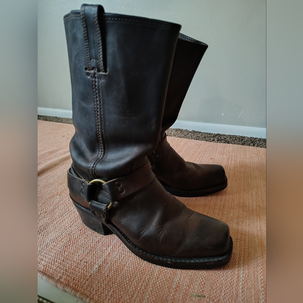 Frye Dark Brown Harness Leather Boots